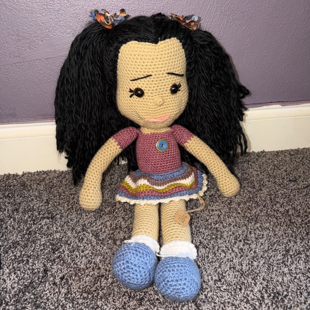 Handmade Crochet Amigurumi Doll Zola Black Yarn Hair Plush Toy MSRP $50